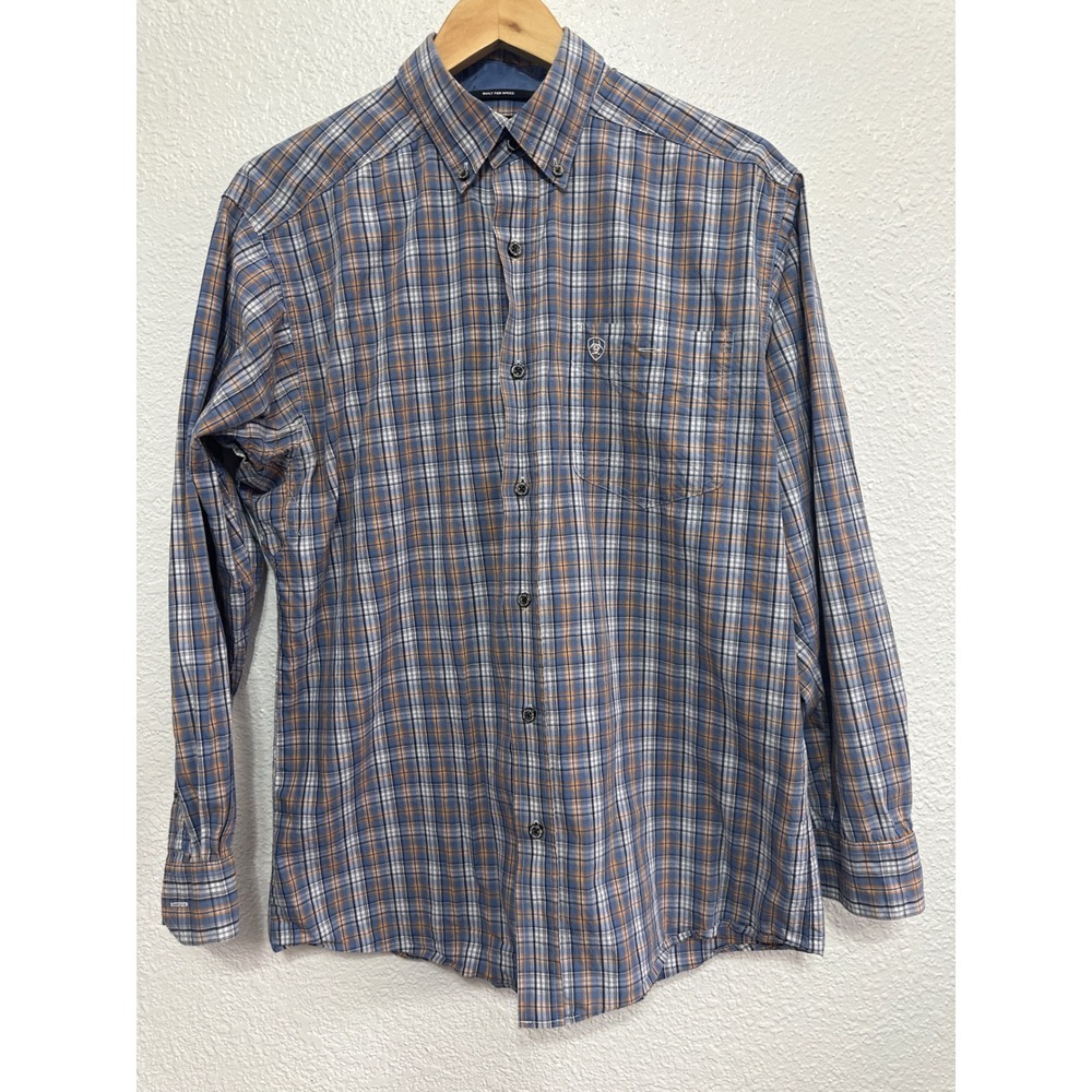 Ariat Relentless Mens Medium Plaid Button Down Shirt Blue  Stretch L/S